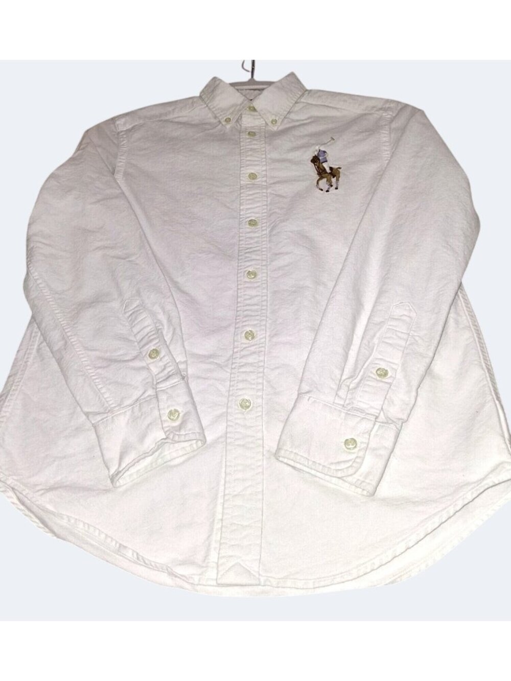 Ralph Lauren Boys White Long-Sleeve Button-Up Shirt With Embroidered Polo Logo S